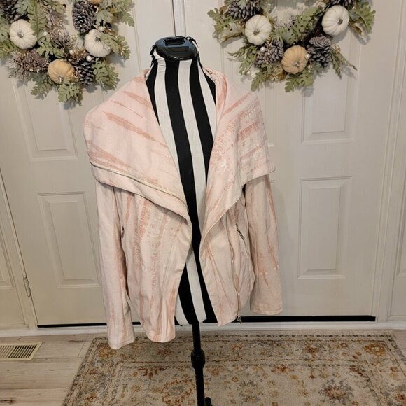 BLANKNYC - Light Pink Tie-Dye Zip-Up Faux Suede Moto Jacket Sz M - Picture 4 of 10
